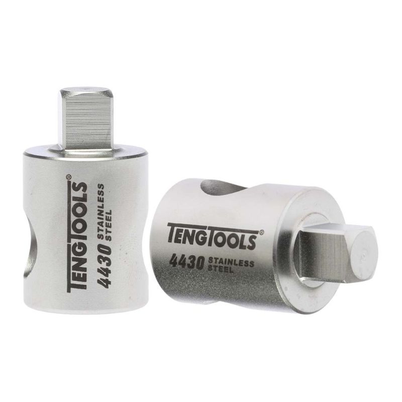 Teng 1/2in Dr. 4430 stainless adaptor connecting 1/2F to 3/8M, featuring durable, corrosion-resistant steel for versatile tool use.