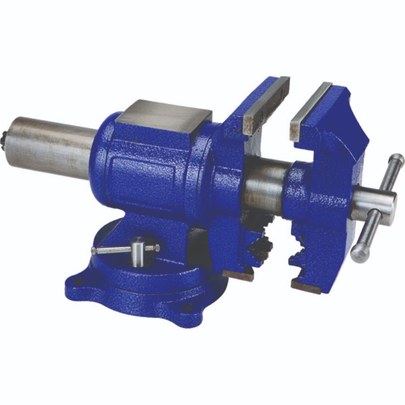 ProEquip 5in multi-purpose bench vice with dual jaws, 360° swivel base, and heavy-duty anvil for versatile clamping.