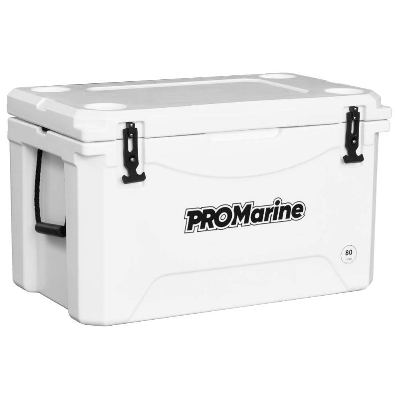 ProMarine Cooler, 80L capacity, durable design, high-density insulation for superior ice retention on outdoor adventures.