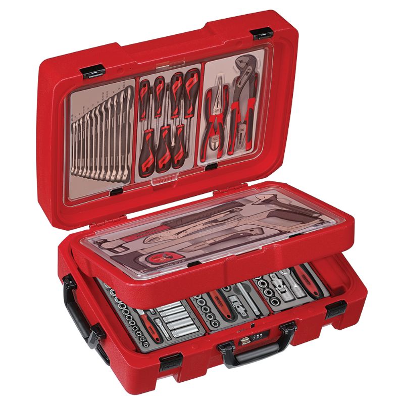 Teng 100pc Mobile Service Tool Kit #4 W/TC-SC featuring organized tools for vehicle repairs and electronics service, perfect for DIYers.