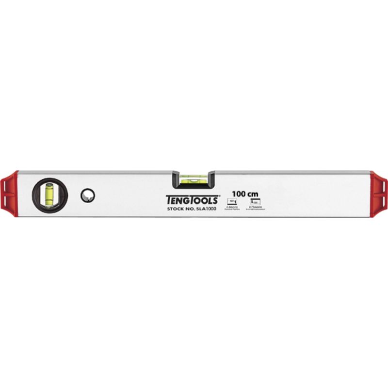 Teng Aluminium Spirit Level 1000mm with durable profile, crush-proof vials, and shock-absorbing ends for precise leveling.