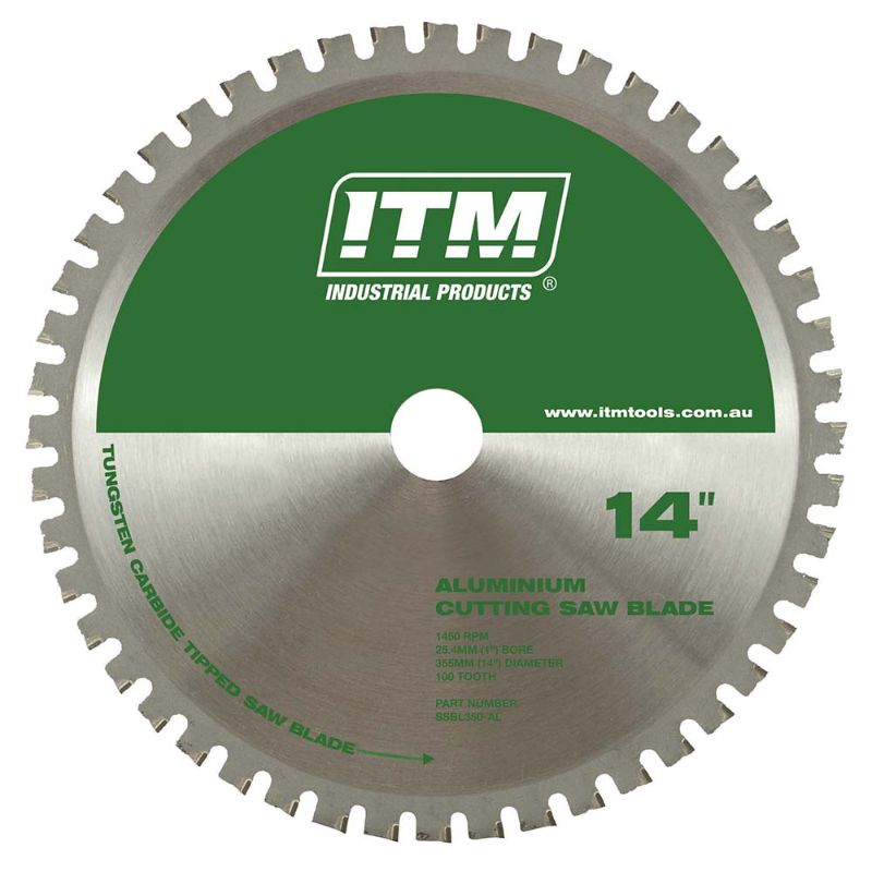 ITM 350mm TCT Aluminium Cutting Blade 100T with ultra-sharp teeth for precision cutting in aluminium and non-ferrous materials.