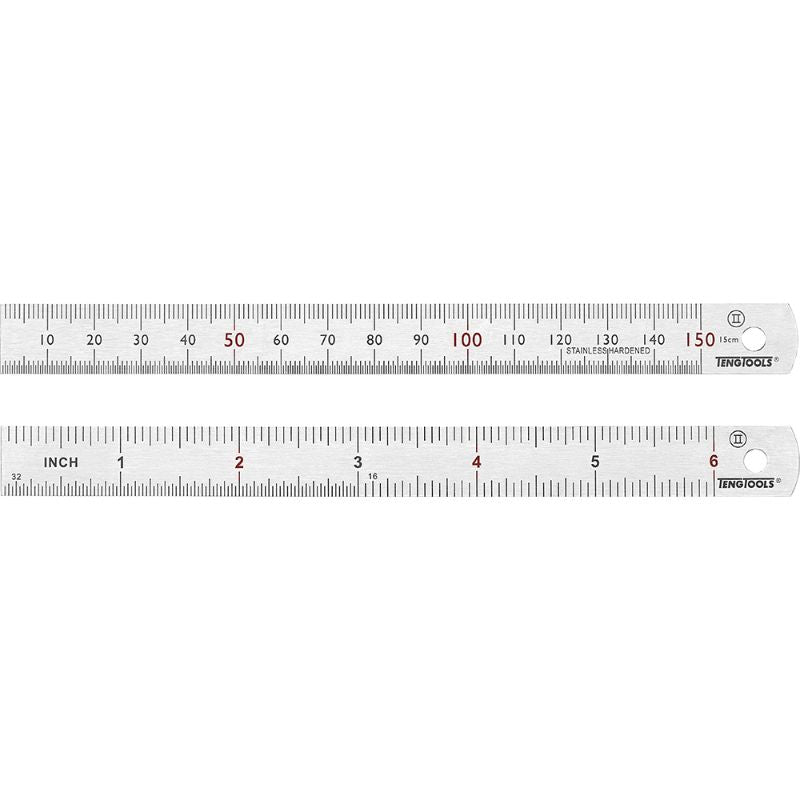 Teng Steel Rule 150mm, a durable stainless steel ruler with metric and inch measurements, ideal for precise projects.