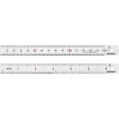 Teng Steel Rule 150mm, a durable stainless steel ruler with metric and inch measurements, ideal for precise projects.