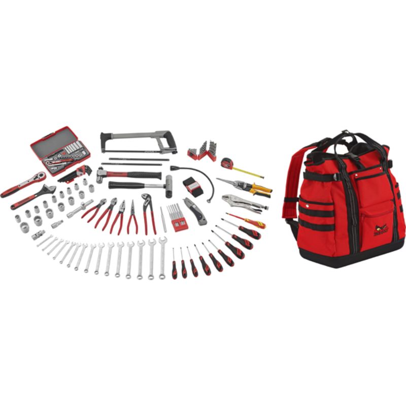 Teng 144pc Tool Kit in durable backpack, featuring wrenches, sockets, screwdrivers, and essential service tools for technicians.