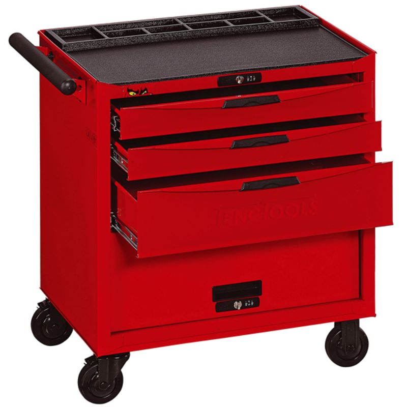 Teng 3-Dr. Roller Cabinet with heavy gauge steel, rust protection, 4-inch wheels, and combination lock for secure tool storage.
