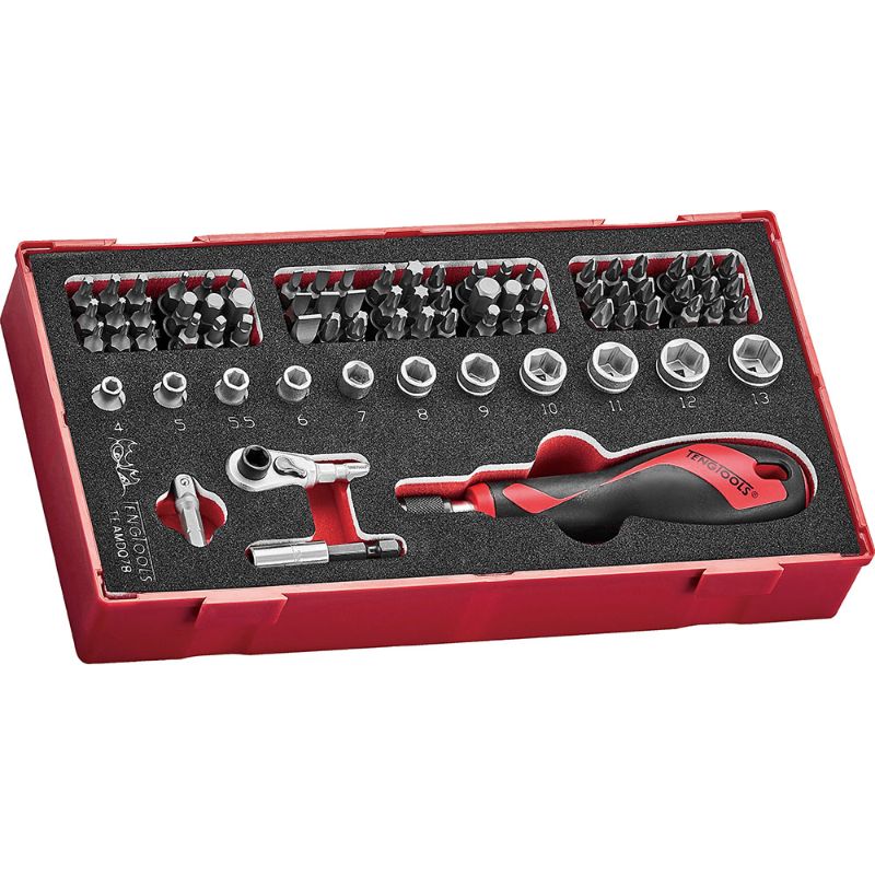 Teng 78Pc Bits Driver Set in a compact tray features assorted quick chuck bits for versatile DIY and professional use.