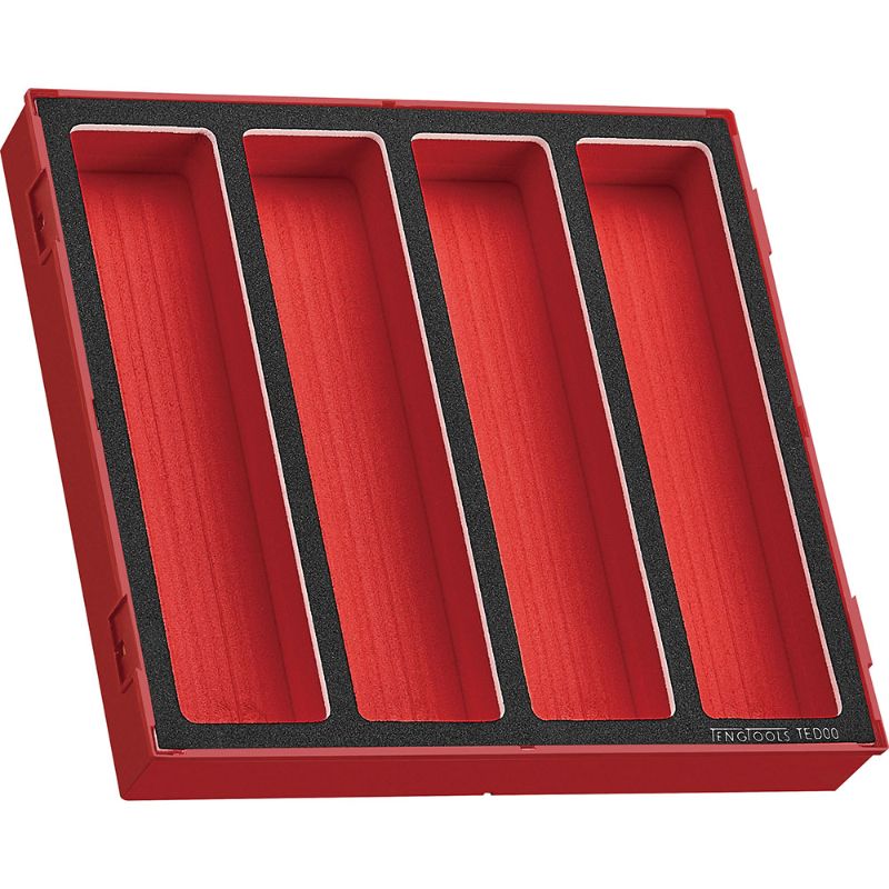 Teng Tool Box EVA Storage Tray with removable lid, 4 compartments, fits Teng Tools boxes, available in vibrant colors.