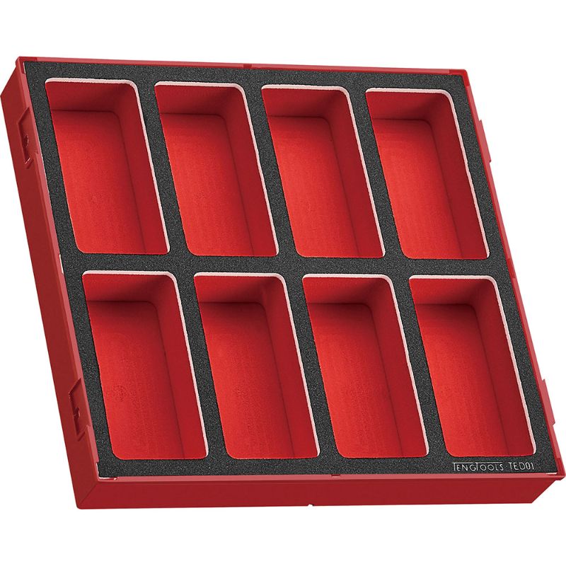 EVA storage tray with 8 compartments, removable lid, stylish design, fits Teng tool boxes for organized storage.