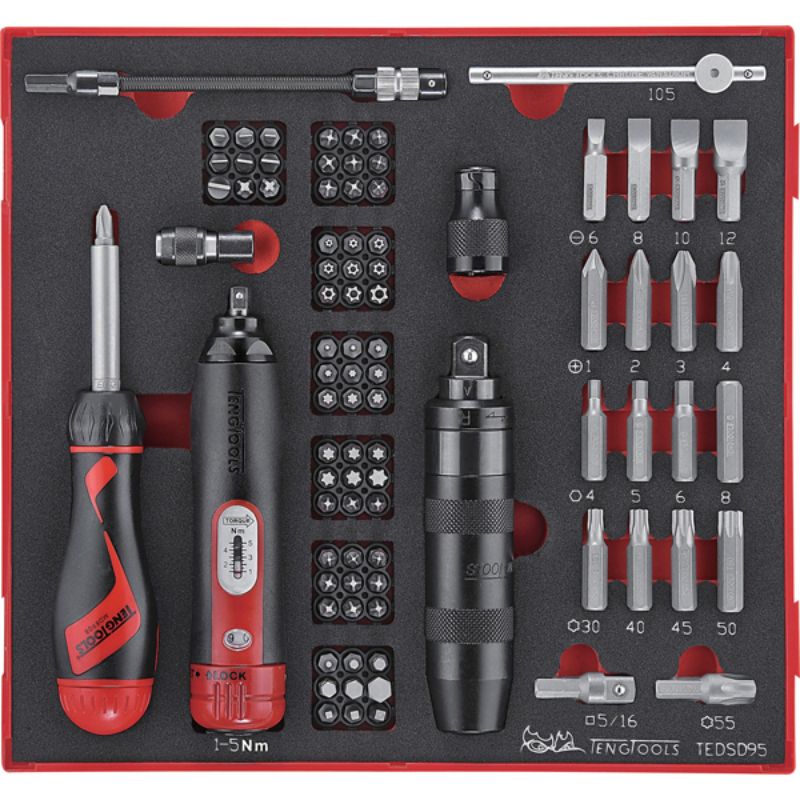 95-piece Teng Torque Screwdriver set in TC-Tray, featuring 1-5Nm torque range, multiple bits, and organized storage solution.