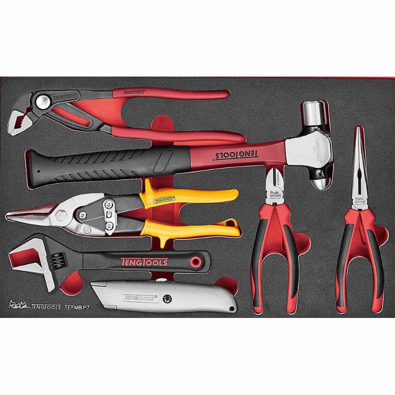 Teng 7pc Plier and Hammer Set (EVA) featuring ergonomic grip tools for professionals and DIY enthusiasts, ideal for various tasks.