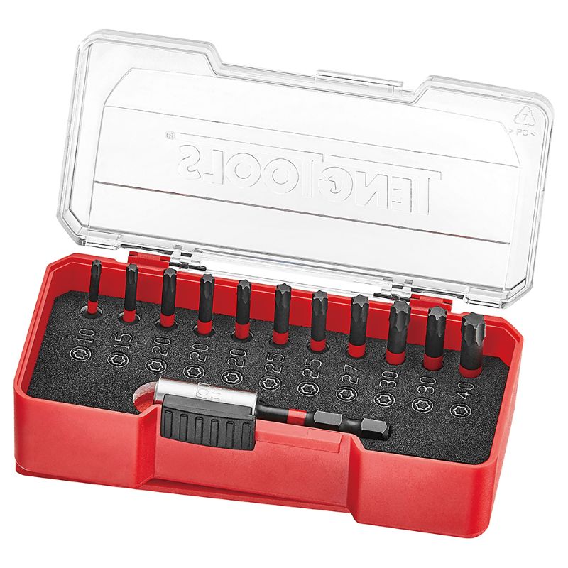 Teng 12pc Impact Bits Set (TX) in a tray, featuring high-quality TX bits for heavy-duty tasks with magnetic holder included.