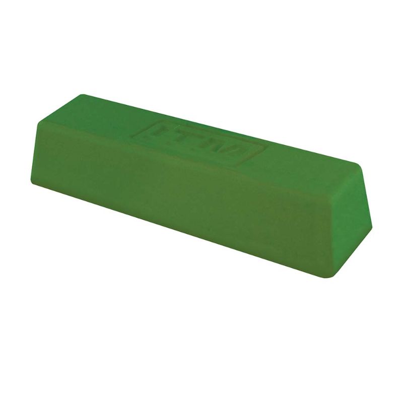 ITM Buffing Compound Green Hi/Gloss for achieving a glass-like shine on Copper, Brass, and Stainless Steel surfaces.