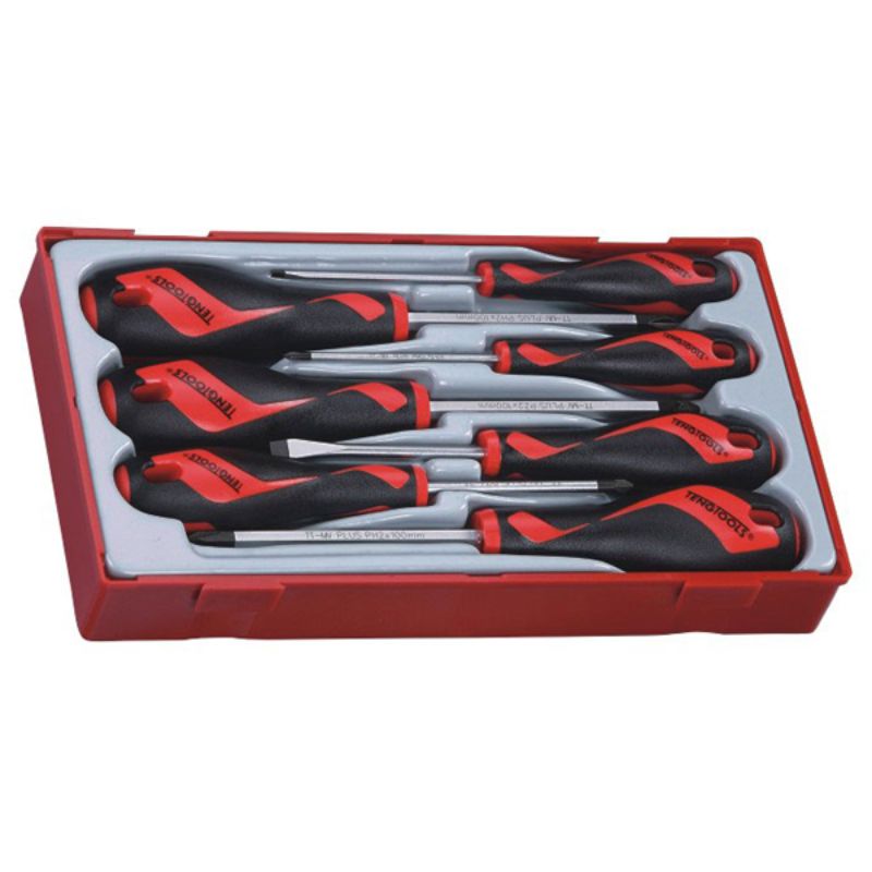 Teng 7pc MD Screwdriver Set in TC tray with durable steel, ergonomic handles, and essential flat, Phillips, and Pozidriv tips.