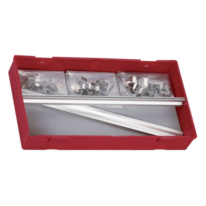 Teng 32pc Socket Clip Rail Set in TC-Tray, featuring two aluminum rails and clips for organized socket storage.