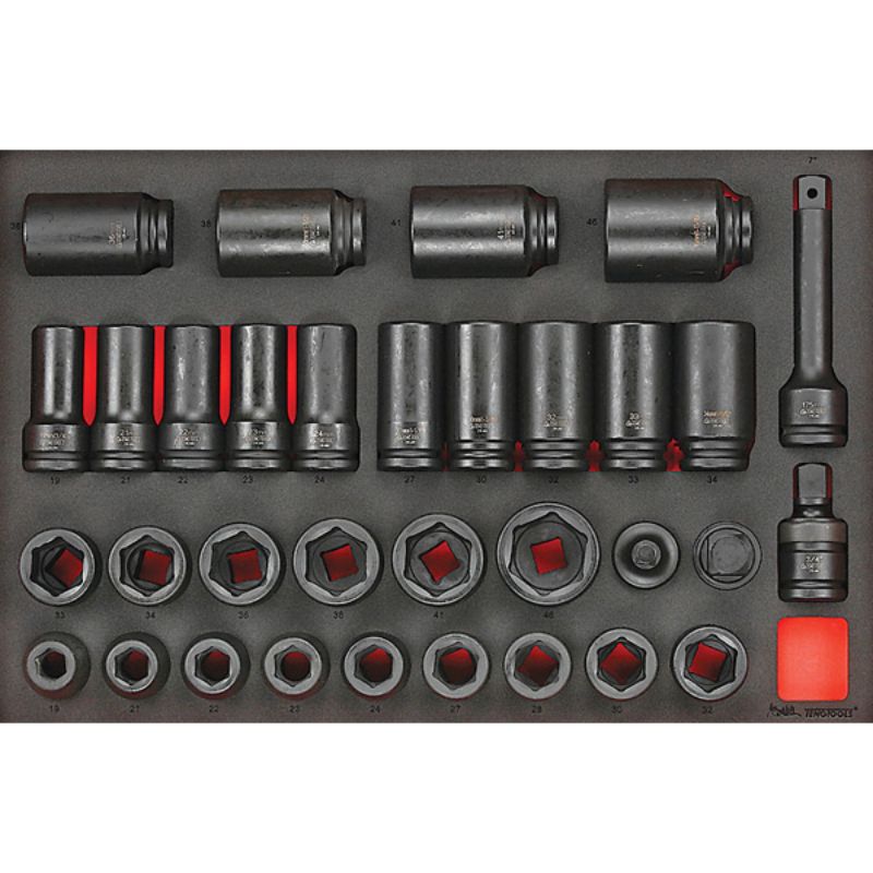 Teng 33pc Impact Socket Set in EVA tray, featuring versatile sockets (19-46mm), extension bar, and organized storage for professionals.