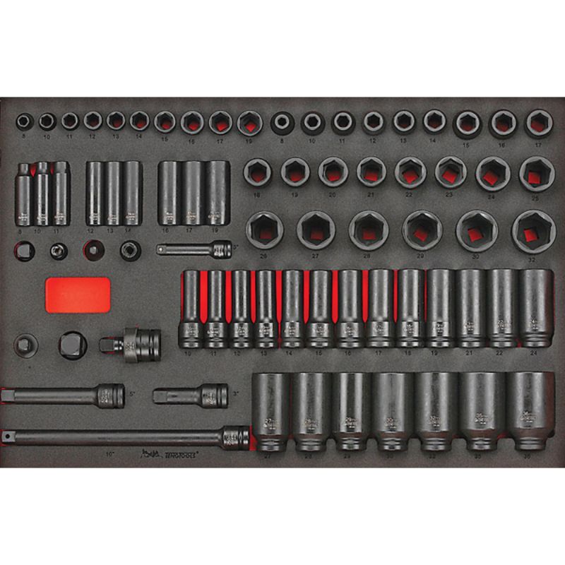Teng 73pc Metric Impact Socket Set in EVA tray, featuring sockets, adaptors, and accessories for complete automotive repairs.
