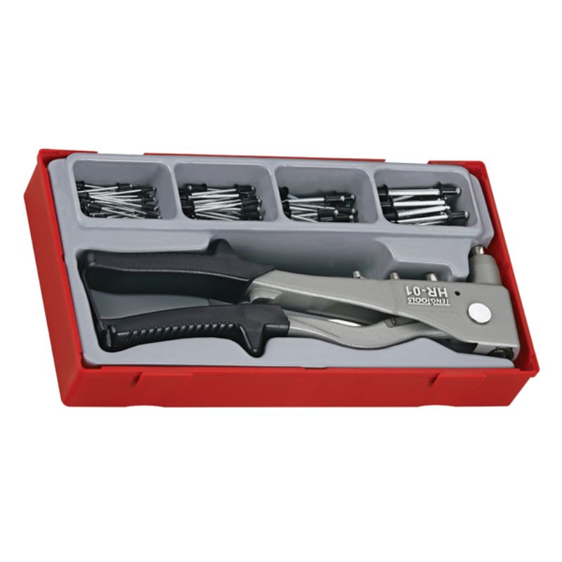 Teng 81pc Heavy Duty Rivet Gun Set with assorted rivets in a compact, organized TC-Tray, perfect for professionals and DIYers.