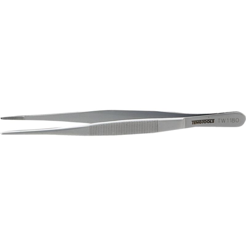 Teng Precision Tweezers 180mm, straight serrated tips for precision, ergonomic design, stainless steel construction, lightweight.