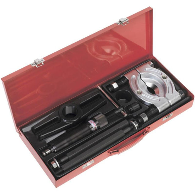 ProEquip 8pc Hydraulic Bearing Separator & Puller Set with 10-ton ram, for efficient bearing removal in a steel case.