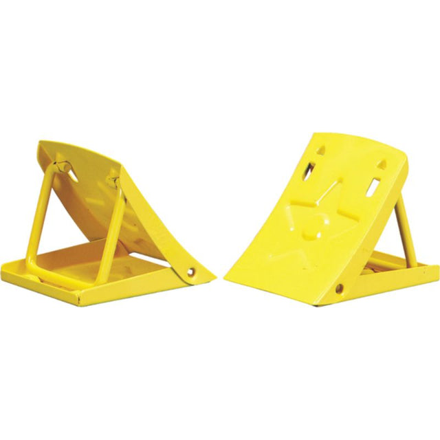 ProEquip Folding Metal Wheel Chocks for trailer and vehicle security, foldable design for easy storage and light-weight construction.
