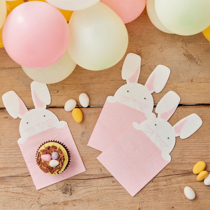 Pack of 16 eco-friendly Easter napkins featuring charming Peeking Bunny designs, perfect for festive table decor.