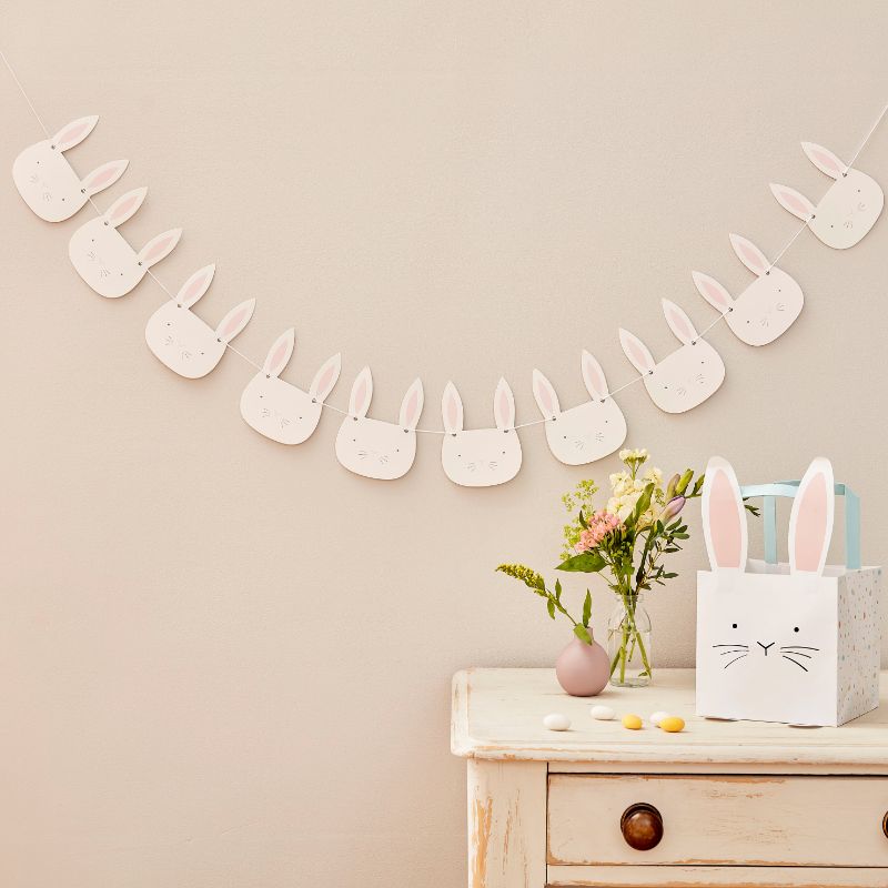 Easter bunting featuring 10 charming bunny flags, perfect for festive indoor and outdoor celebrations.