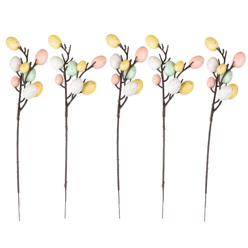 Pastel speckled egg stems with 5 artificial twigs, perfect for festive Easter centerpieces and spring decor.