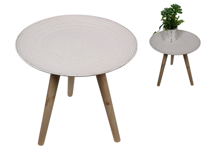 Stylish white MDF table with a boho finish, perfect for small spaces and versatile use in any room.
