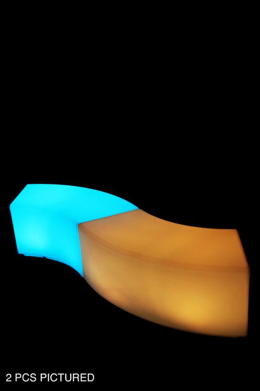 Multi Colour LED Curve Bench, rechargeable with 16 colors and 4 modes, perfect for indoor and outdoor seating.