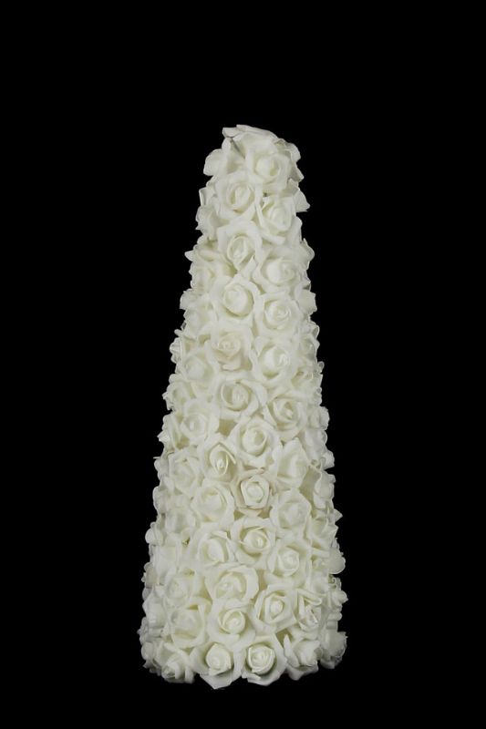 Elegant white foam rose tower set of 4, each 50cm tall, perfect for centerpieces at weddings and events.