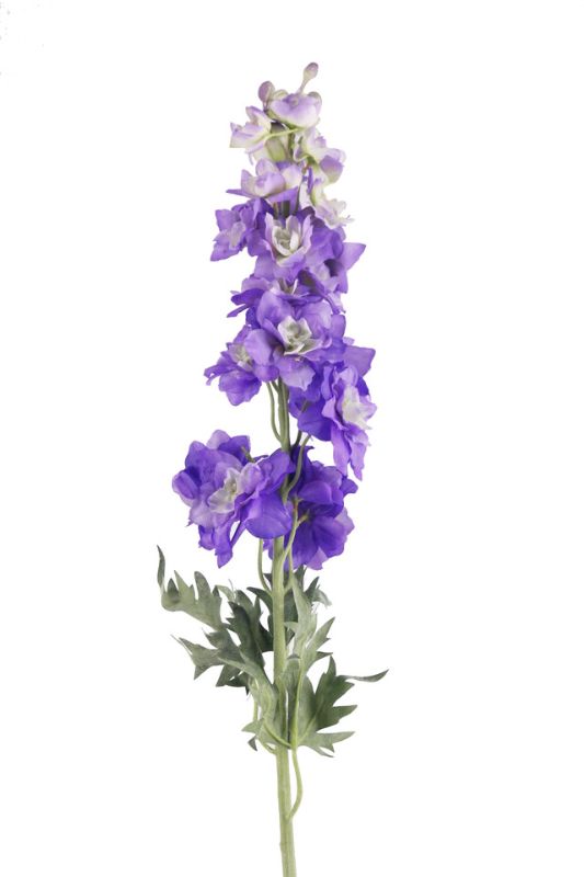 Set of 6 artificial white delphinium stems, 84cm tall, ideal for elegant floral arrangements and home decor.