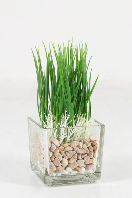 Set of 6 Mid Green Artificial Water Grass, 15cm tall, vibrant blades, perfect for low-maintenance home decor.