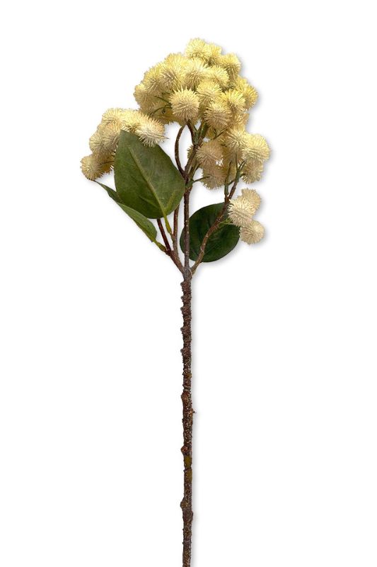 Vibrant set of 6 artificial lychee fruit bunch, yellow and white, 51cm, perfect for tropical decor and floral arrangements.