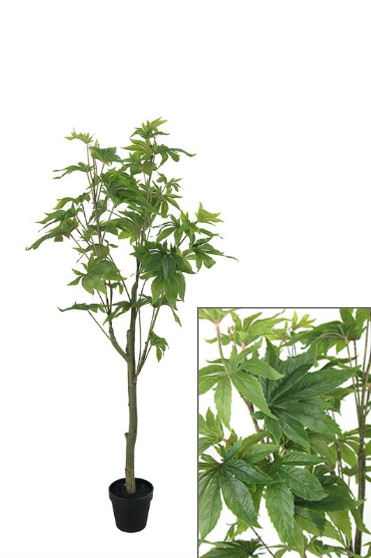 Artificial Small Japanese Maple Tree in Mid Green, 125cm tall, provides lush greenery without maintenance, perfect for any decor.