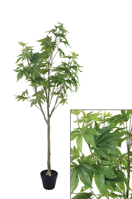 Artificial medium Japanese Maple tree in mid-green, 150cm tall, low-maintenance decor for home and events.