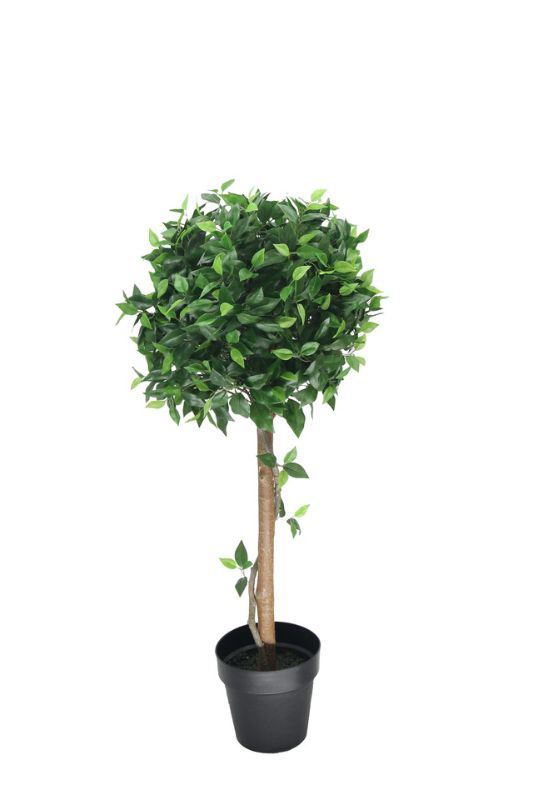 Set of 2 mid-green artificial Ficus trees, 105cm tall, featuring realistic trunks and lush topiary for stylish decor.