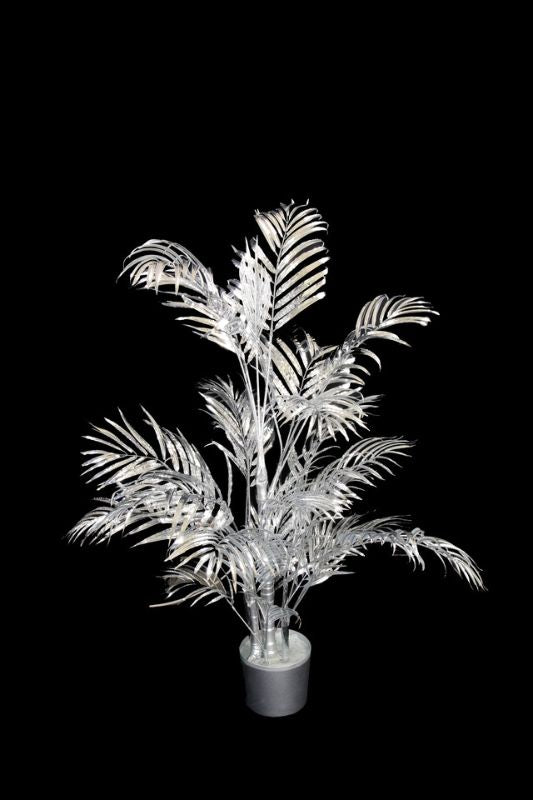 Artificial Metallic Areca Palm in Silver, 105cm tall, adds a stylish tropical touch to decor for events and everyday elegance.