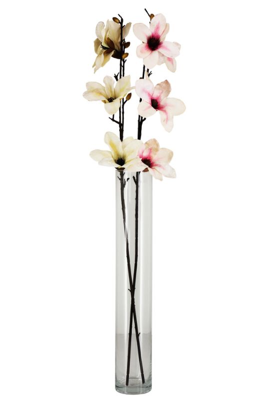 Set of 6 white artificial magnolias with three lush heads each, ideal for elegant home decor and low-maintenance arrangements.