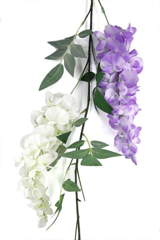 Lifelike white artificial Wisteria trail with 7 blooms, perfect for elegant home decor or event decoration.