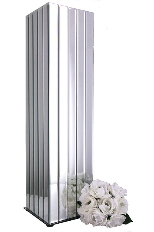 Silver mirror vase with L bevel edge, ideal for artificial flowers, enhancing modern home decor with reflective elegance.