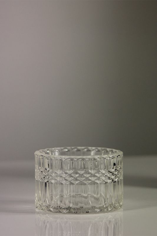Set of 36 clear glass vases with vintage 'cut' crystal design, ideal for votives or mini floral arrangements.