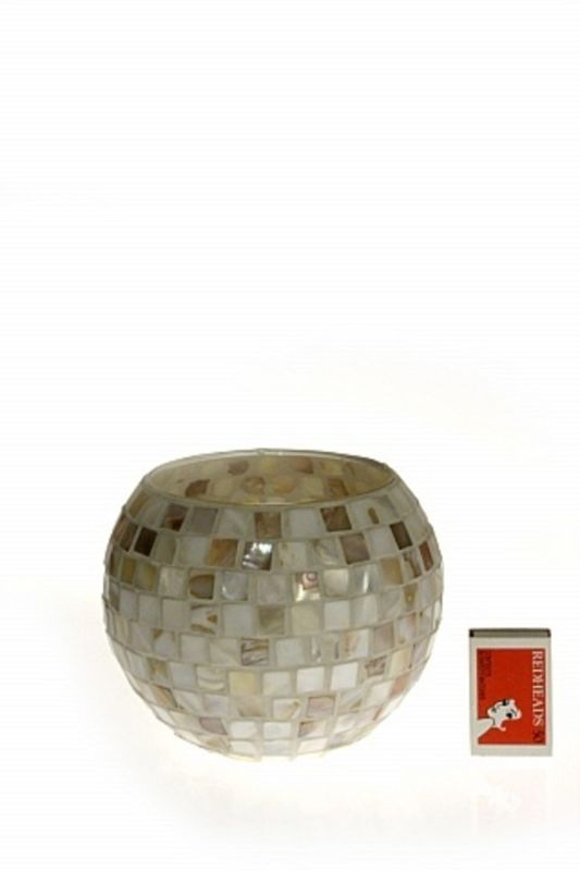 Set of 12 pearl-finish glass shell sphere vases, 15cm wide, ideal for elegant flower displays and decor.