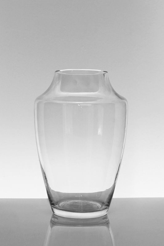 Set of 6 clear glass high shoulder vases, perfect for showcasing floral arrangements in elegant style.
