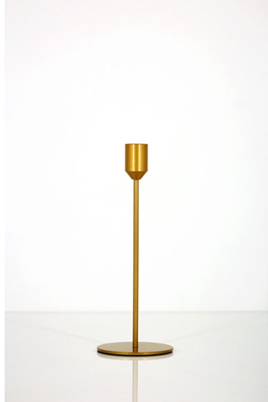 Set of 5 elegant small candle sticks in Old Gold, featuring a slender design for sophisticated decor accents.