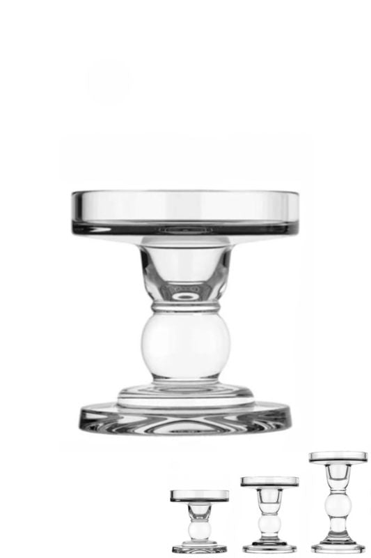 Set of 10 clear 8.0cm high candle stands for displaying pillar candles, perfect for elegant centerpieces and home decor.