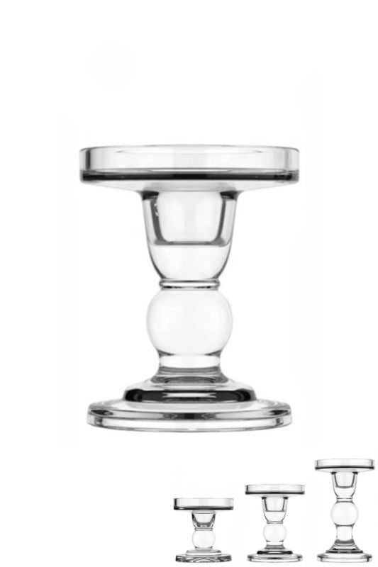 Set of 10 elegant 11cm clear glass candle stands for pillar candles, perfect for home decor and special events.