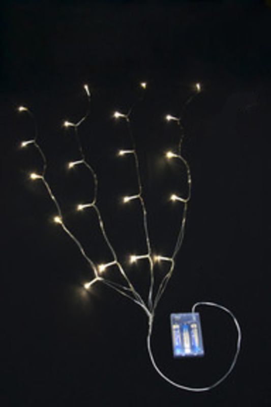 Warm white LED string lights set of 6, each 120cm long, ideal for indoor and outdoor decor, requires 3 AA batteries.