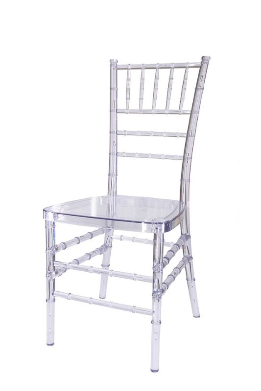 Elegant white polycarbonate Chiavari chairs, set of 4, perfect for weddings and events, durable and stylish.