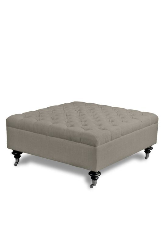 Beige deep button ottoman measuring 90x90x42cmH, perfect for seating or as a stylish coffee table in any decor.
